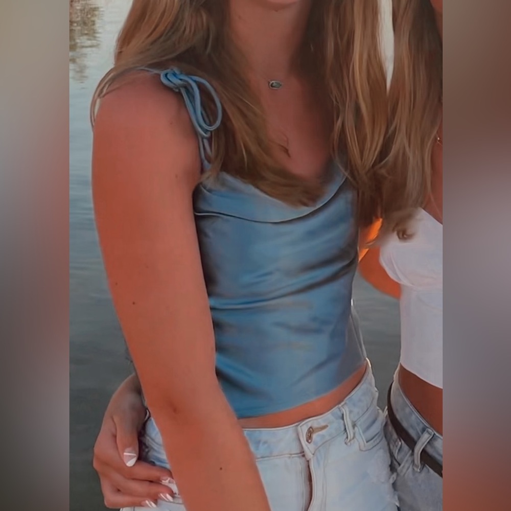 Teal silk top